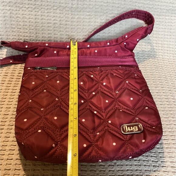 Lug Skipper SE Crossbody Purse/ Raspberry Red/White Polka Dot Adjustable RFID - Picture 16 of 16